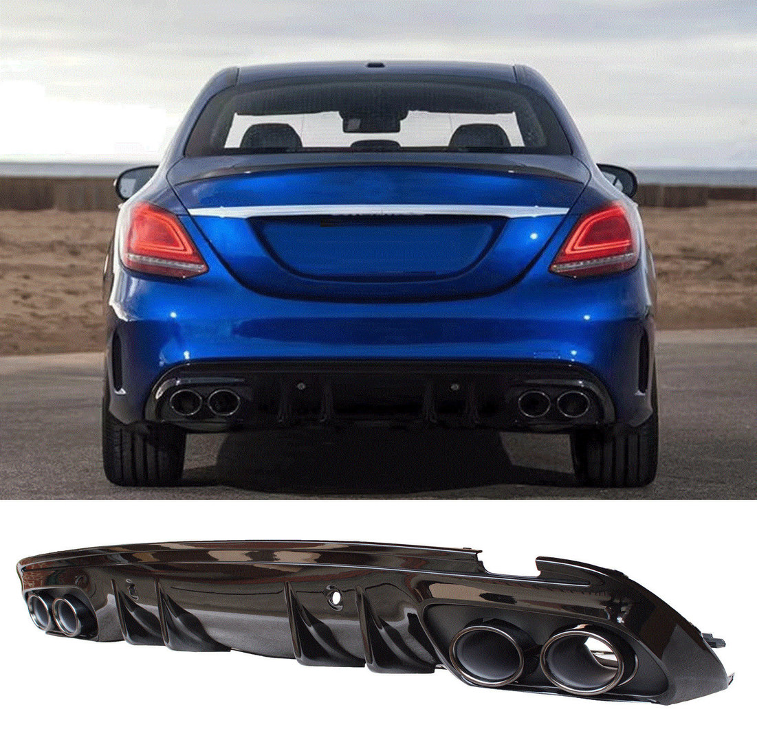 M-B W205 Rear diffuser with black pipe ends