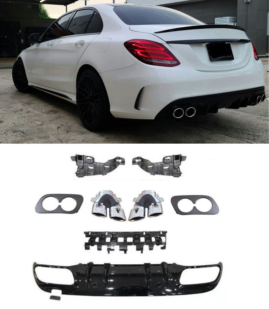 M-B W205 Rear diffuser with chrome pipe ends