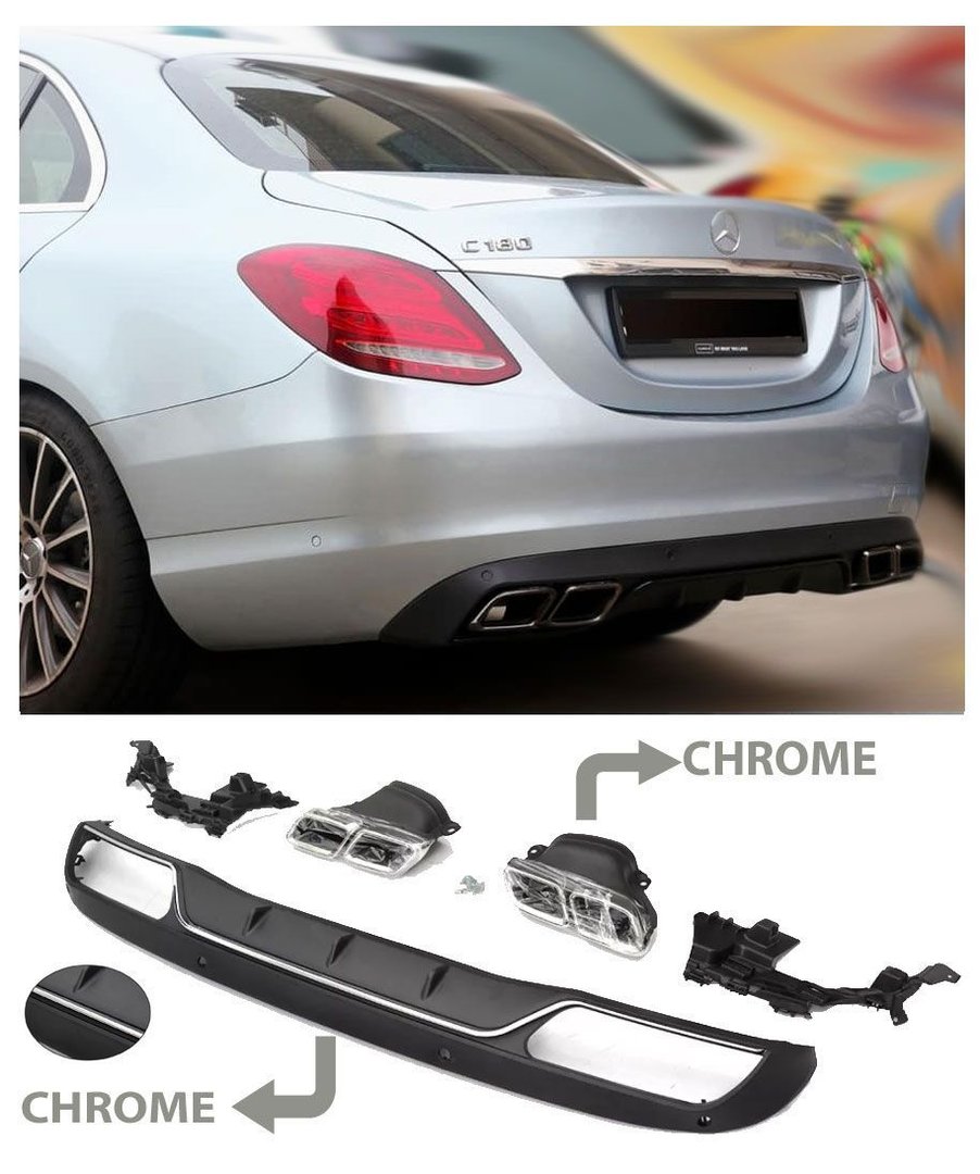 M-B W205 C63 Rear diffuser with pipe ends for standard bumper