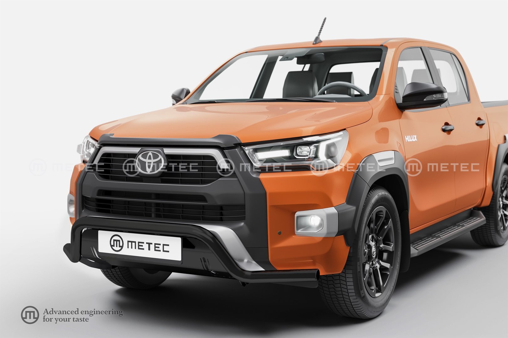 Toyota Hilux Musta etupuskurin suojarauta 2021- (Metec)