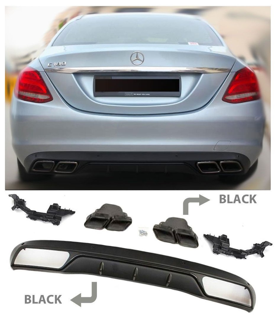 M-B W205 C63 Rear diffusor black pipe ends standard bumper