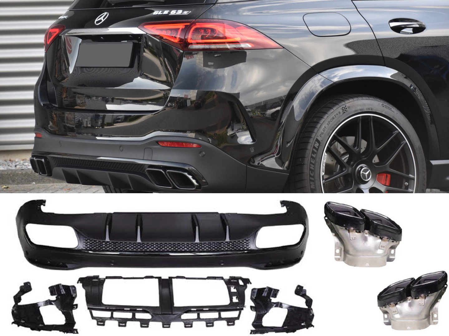 M-B GLE V167 Rear diffuser with black pipe ends 2020->