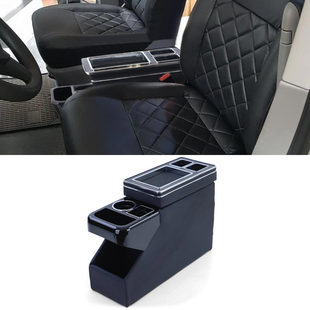 Leather center console with compartments