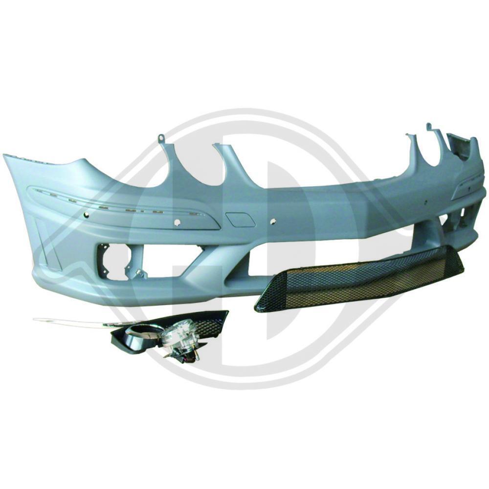 M-B W211 06-09 AMG 63 - Etupuskuri, ilman ajovalojen pesurin reikiä